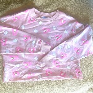 Pink Cheer Bear Rainbow Care Bears Crop Pullover Sweat Shirt Top Medium